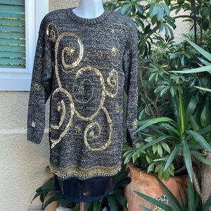 Vintage black/gold Statements by Pronto long wool/cotton knitted sweater